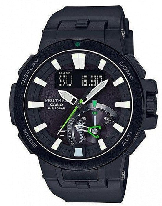 Casio Casio Pro Trek PRW-7000-1A PRW PRW-7000-1A кварцевые мужские часы черный циферблат, браслет полимер — вид спереди
