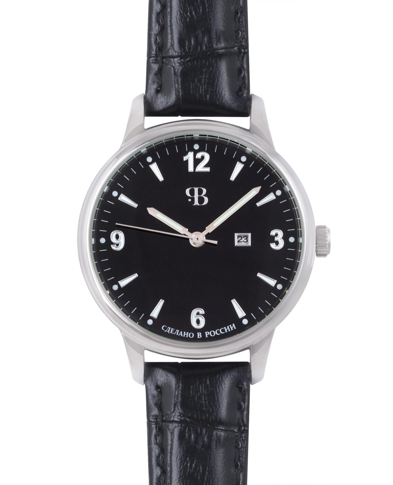 Русское Время Русское Время 13330484  13330484 кварцевые мужские часы черный циферблат, браслет кожаный — вид спереди