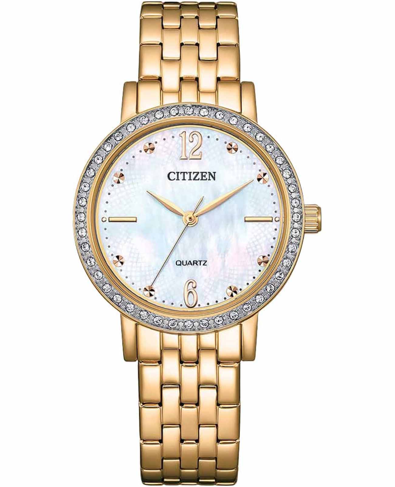 Citizen Citizen Elegance EL3103-57D  EL3103-57D кварцевые женские часы перламутровый циферблат, браслет нержавеющая сталь с ip-покрытием — вид спереди