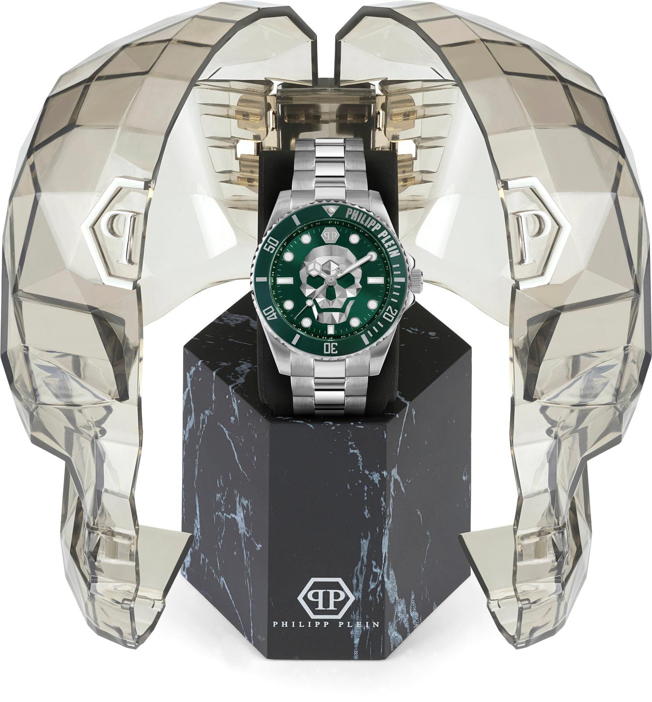 Philipp Plein Philipp Plein The Skull PWOAA0622 мужские часы зеленый циферблат на запястье