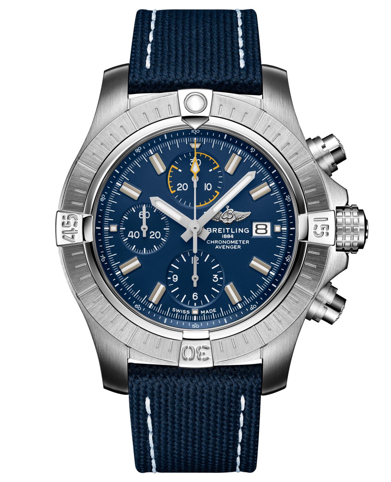 Breitling Breitling Avenger Chronograph 45 A13317101C1X1  A13317101C1X1 механические мужские часы синий циферблат, браслет кожаный — вид спереди