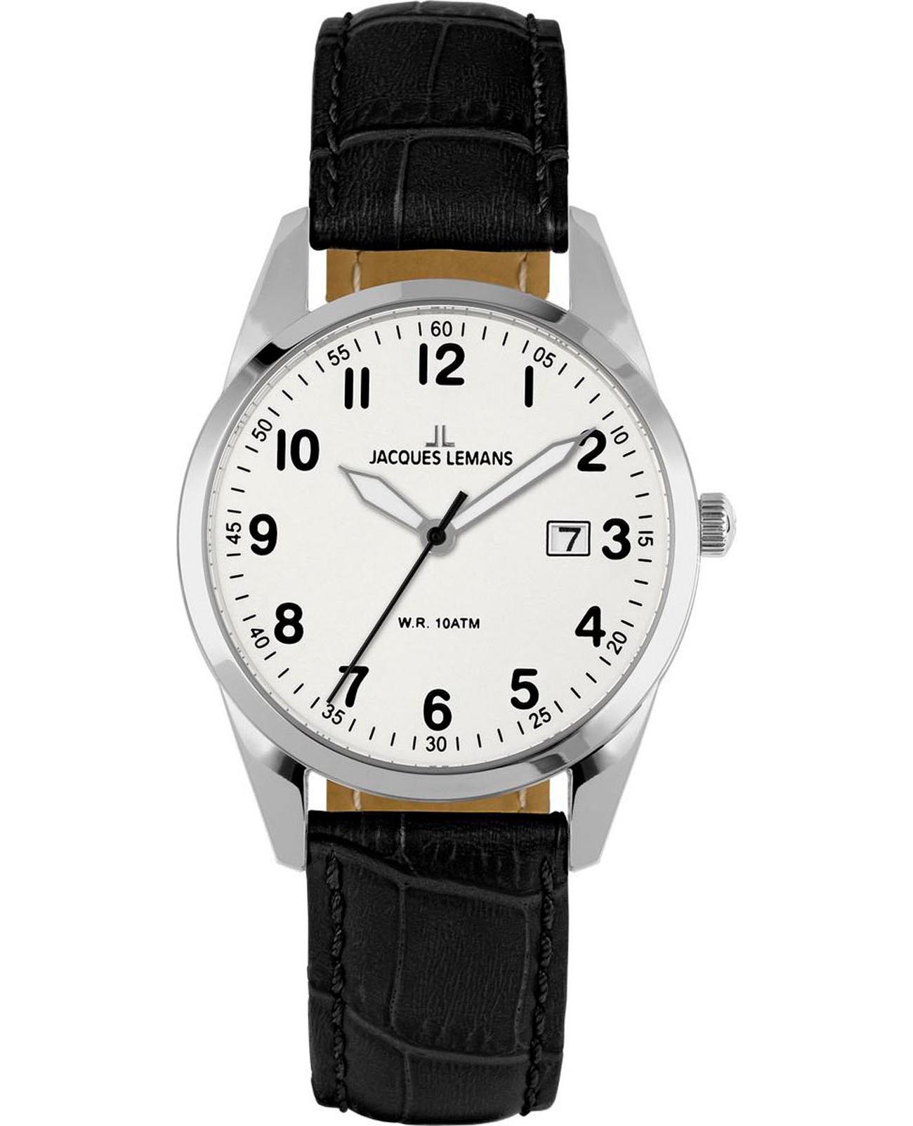 Jacques Lemans Jacques Lemans Serie 200 1-2005B  1-2005B кварцевые женские часы черный циферблат, браслет кожаный — вид спереди