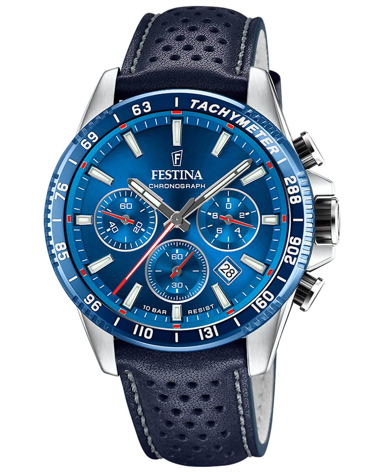 Festina Festina Timeless Chrono F20561/3  F20561/3 кварцевые мужские часы синий циферблат, браслет кожаный — вид спереди
