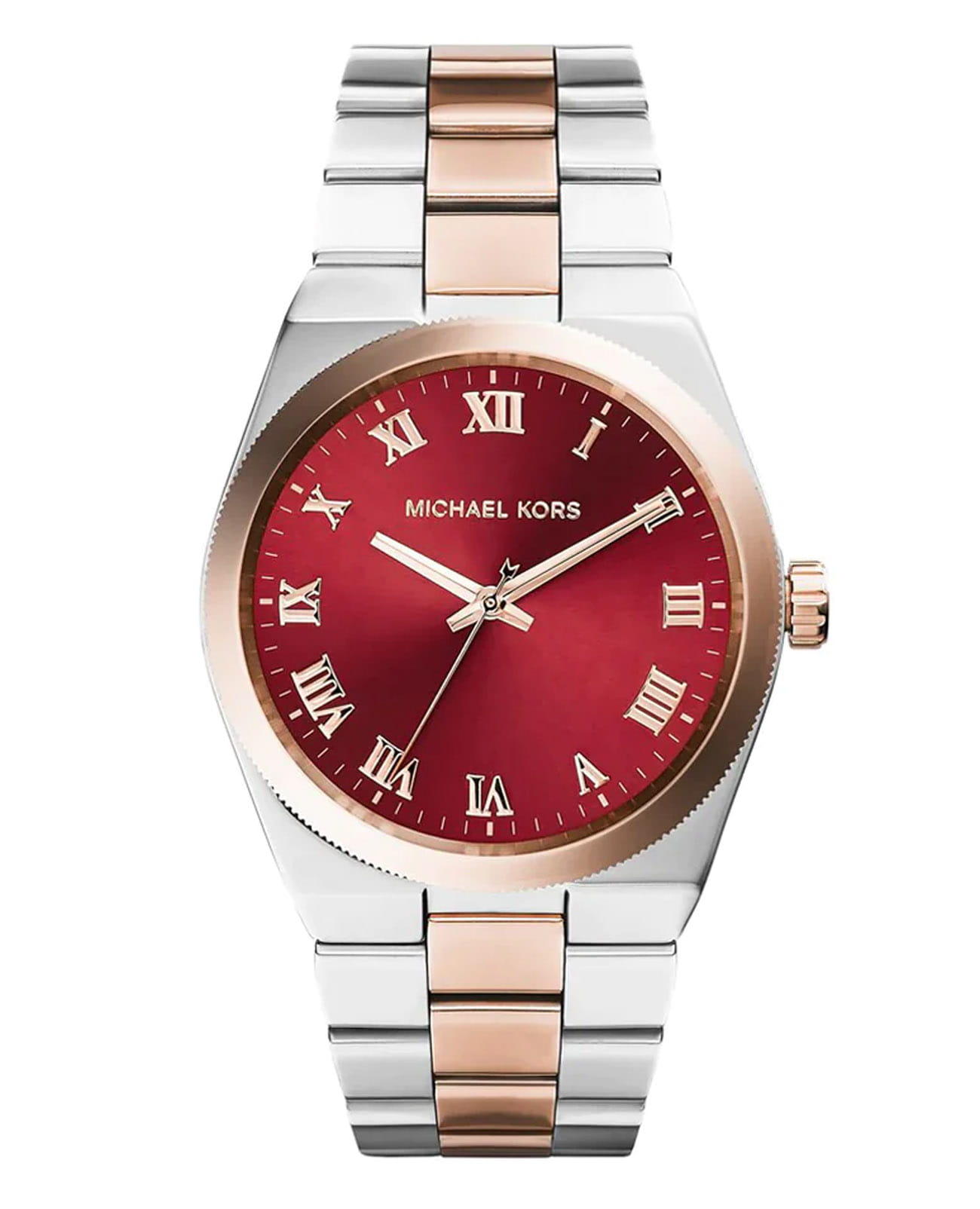 Michael Kors Michael Kors Channing MK6114  MK6114 кварцевые женские часы красный циферблат, браслет сталь c pvd покрытием — вид спереди