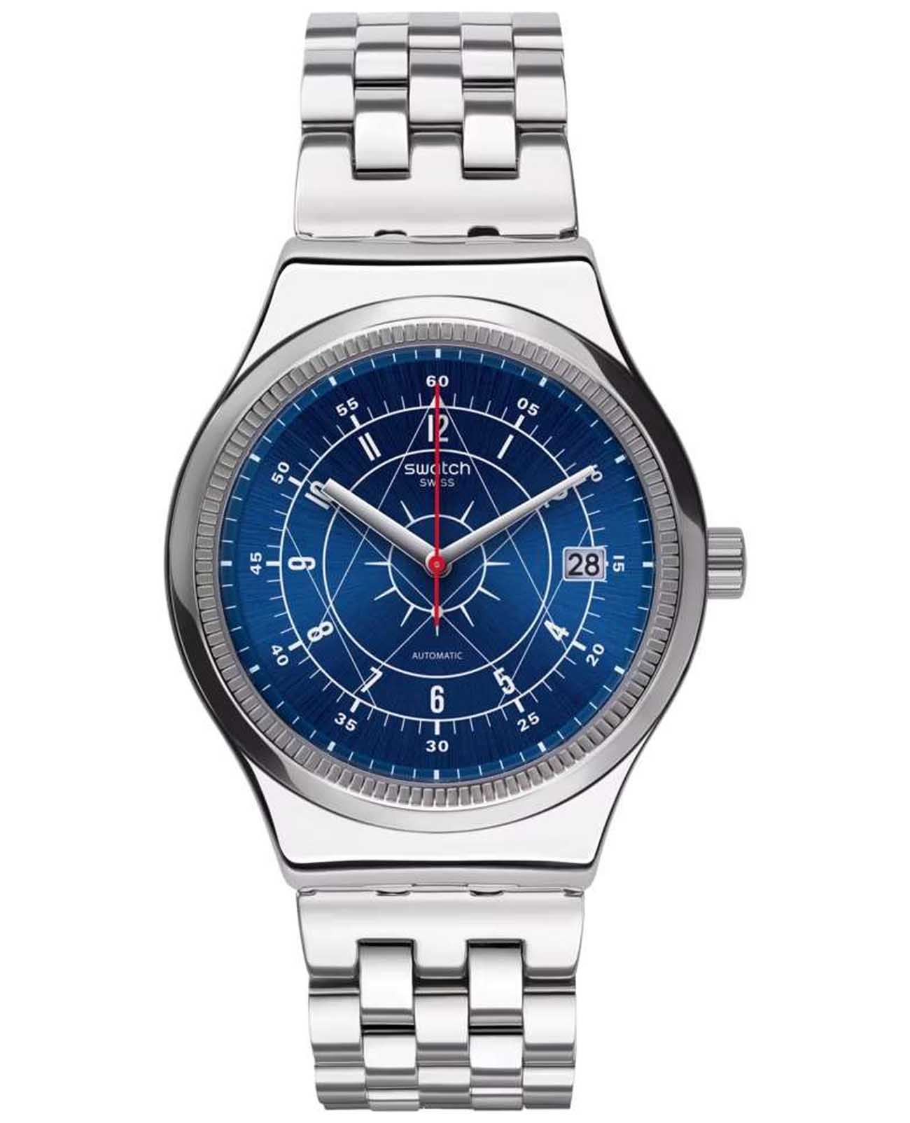 Swatch Swatch Irony Sistem51 YIS401G  YIS401G механические мужские часы синий циферблат, браслет нержавеющая сталь — вид спереди