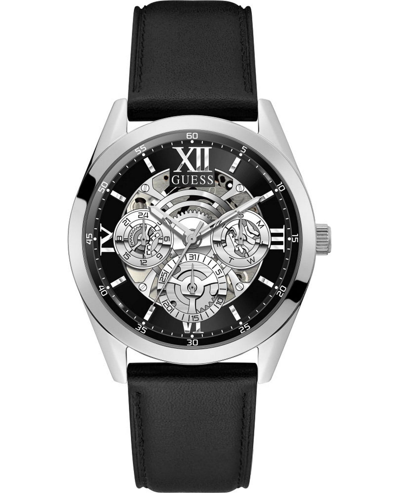 Guess Guess  Dress Steel  GW0389G1  GW0389G1 кварцевые мужские часы черный циферблат, браслет кожаный — вид спереди