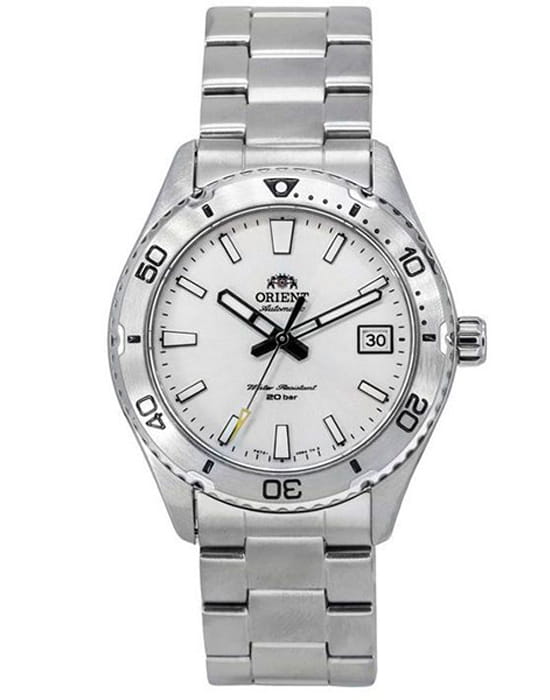 Orient Orient Diving Sport Automatic RA-AC0Q03S (RN-AC0Q03S)  RA-AC0Q03S механические мужские часы белый циферблат, браслет нержавеющая сталь — вид спереди