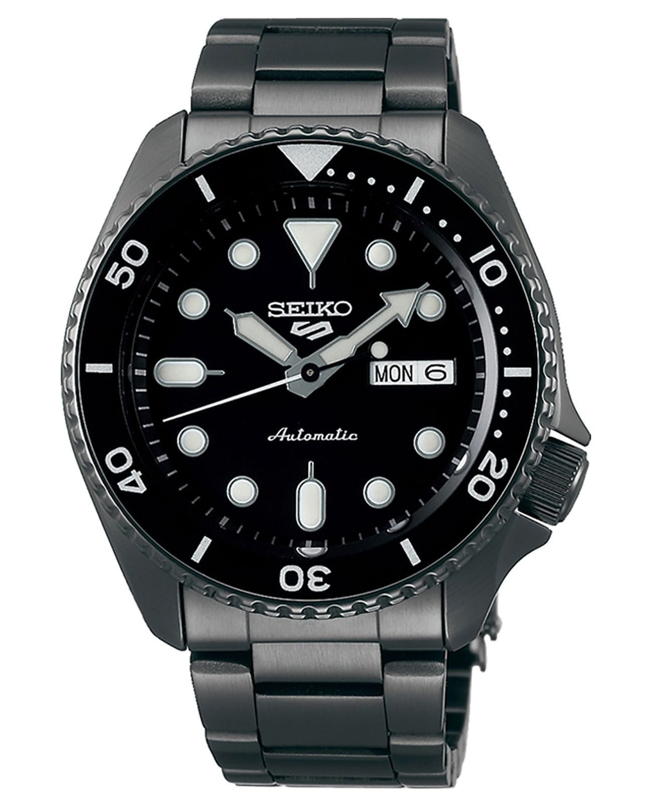 Seiko Seiko 5 Sports SRPD65K1  SRPD65K1 механические мужские часы черный циферблат, браслет нержавеющая сталь — вид спереди