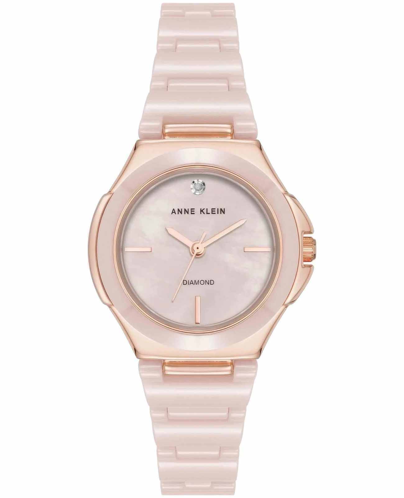 Anne Klein Anne Klein Diamond 5112RGBH  5112RGBH кварцевые женские часы розовый циферблат, браслет сталь + pvd + керамика — вид спереди