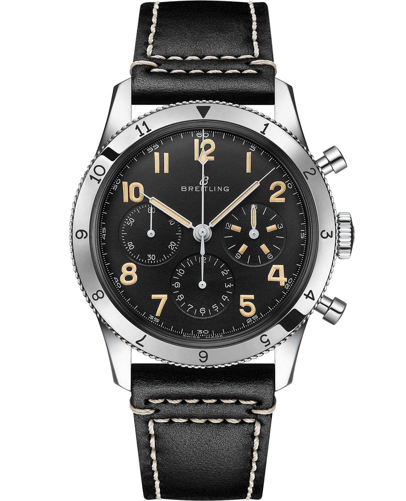 Breitling Breitling AVI REF. 765 1953 Re-Edition AB0920131B1X1  AB0920131B1X1 механические мужские часы черный циферблат, браслет кожаный — вид спереди