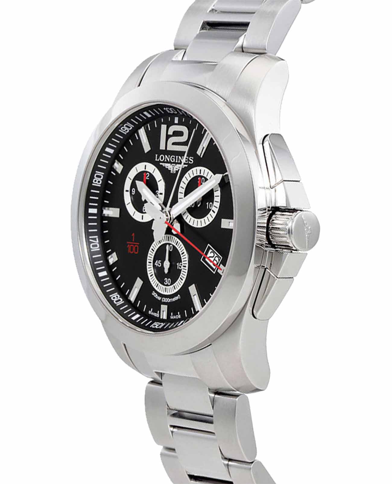 Longines Longines HydroConquest L3.800.4.56.6,  швейцария мужские часы на браслете нержавеющая сталь боковой вид