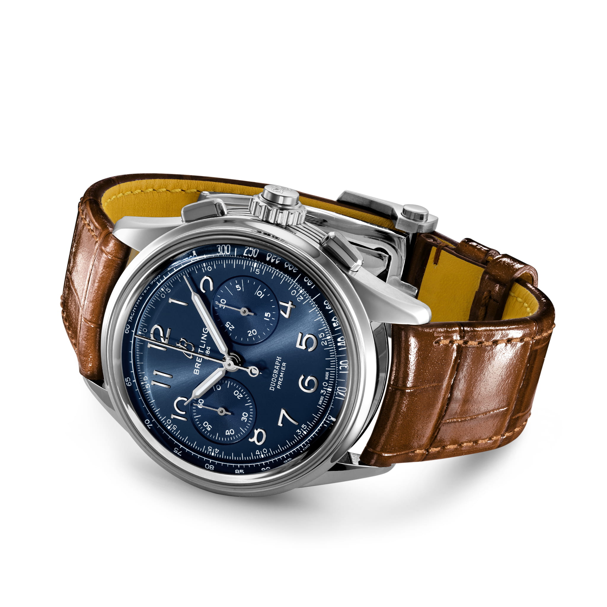 Breitling Breitling Premier B15 Duograph 42 AB1510171C1P1, premier швейцария мужские часы на браслете кожаный боковой вид