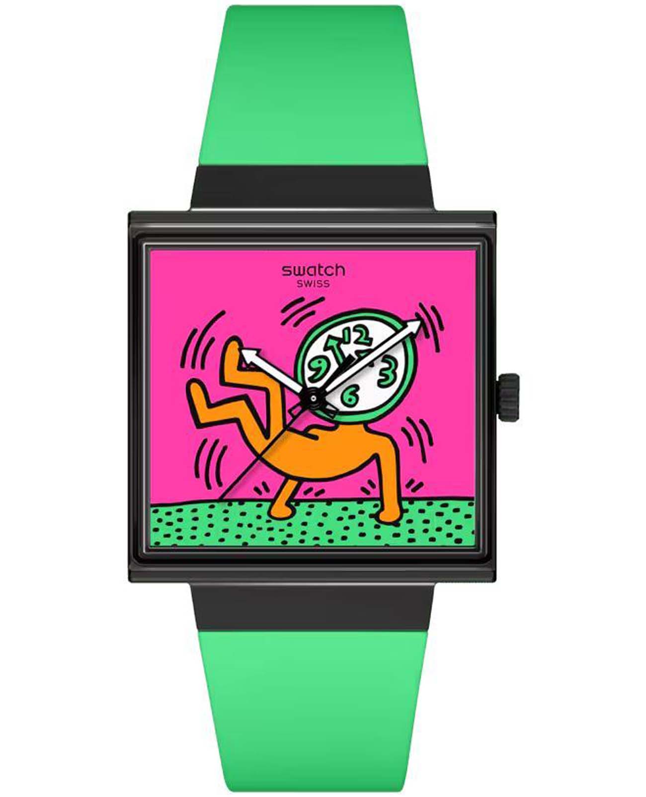Swatch Swatch Square Bioceramic Standard SO34Z102  SO34Z102 кварцевые женские часы цветной циферблат, браслет биоматериал — вид спереди