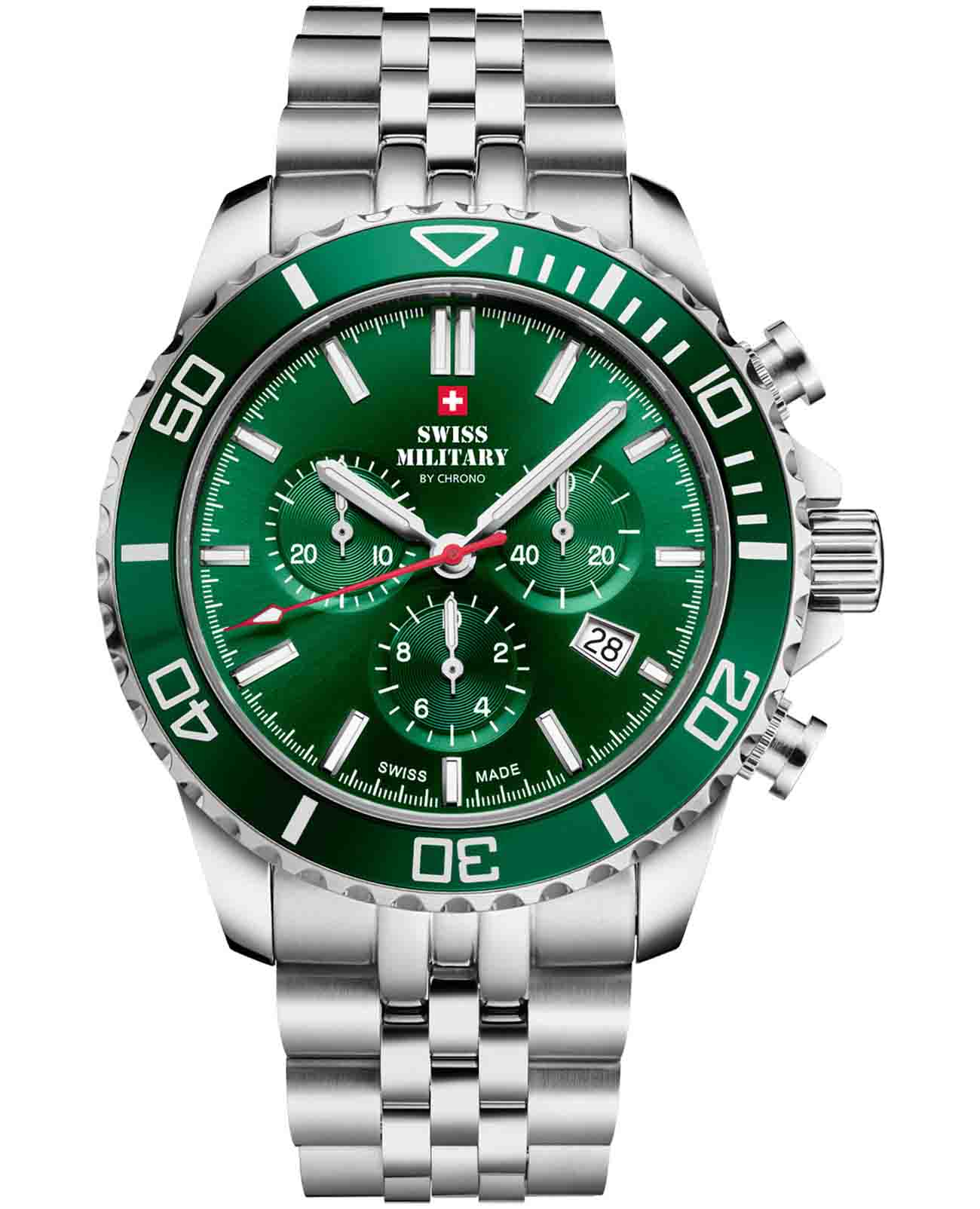Swiss Military by Chrono Swiss Military by Chrono Sports Chronograph SM34103.04  SM34103.04 кварцевые мужские часы зеленый циферблат, браслет нержавеющая сталь — вид спереди