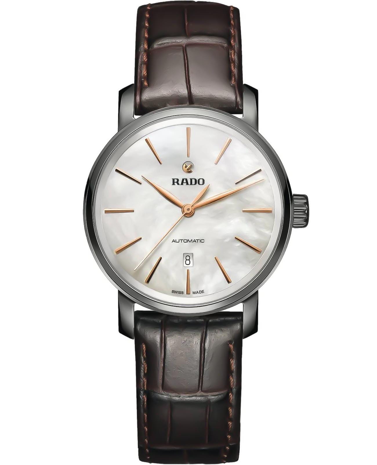 Rado Rado Diamaster R14026926 Automatic R14026926 механические женские часы перламутровый циферблат, браслет кожаный — вид спереди