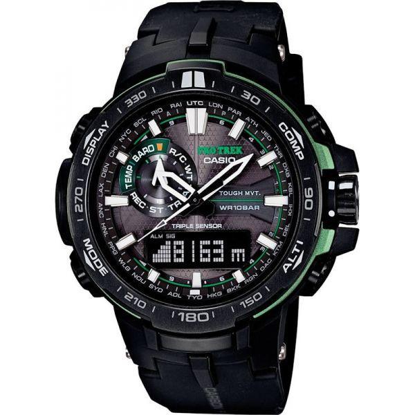Casio Casio Pro Trek PRW-6000Y-1A PRW PRW-6000Y-1A кварцевые мужские часы черный циферблат, браслет пластик — вид спереди