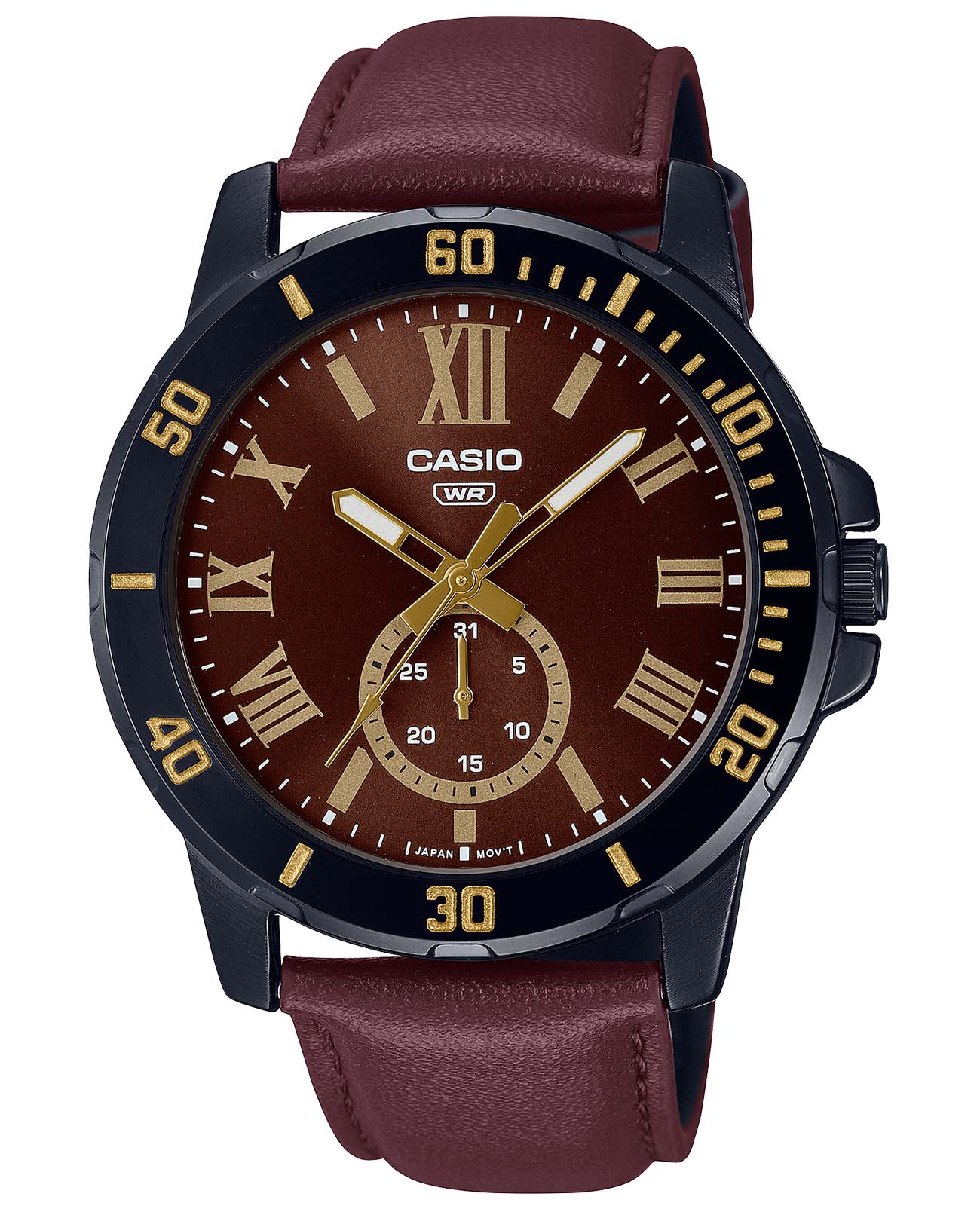 Casio Casio Collection MTP-VD200BL-5B  MTP-VD200BL-5B кварцевые мужские часы бордовый циферблат, браслет кожаный — вид спереди