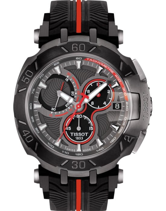Tissot Tissot T-Race Chronograph T092.417.37.067.00 T Race T0924173706700 кварцевые мужские часы черный циферблат, браслет 18-каратное желтое золото — вид спереди