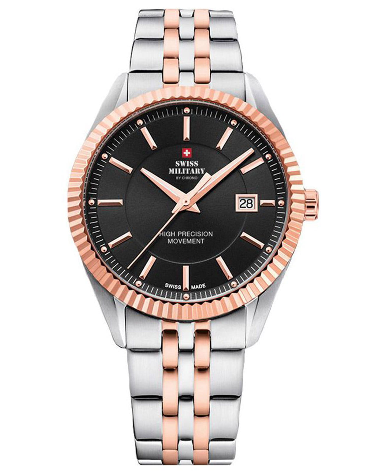 Swiss Military by Chrono Swiss Military by Chrono Сверхточные SM34065.06  SM34065.06 кварцевые мужские часы серебристый циферблат, браслет сталь c pvd покрытием — вид спереди