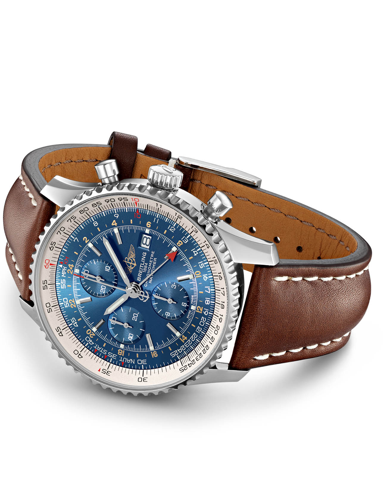 Breitling Breitling Navitimer Chronograph GMT 46 A24322121C1X2, navitimer швейцария мужские часы на браслете кожаный боковой вид