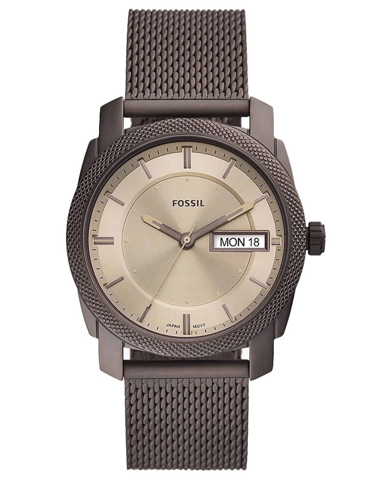 Fossil Fossil Machine FS5936  FS5936 кварцевые мужские часы коричневый циферблат, браслет сталь с ip покрытием — вид спереди