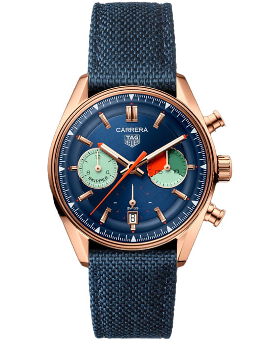 TAG Heuer TAG Heuer Carrera Chronograph Skipper CBS2241.FN8023  CBS2241.FN8023 механические мужские часы синий циферблат, браслет тканевый — вид спереди