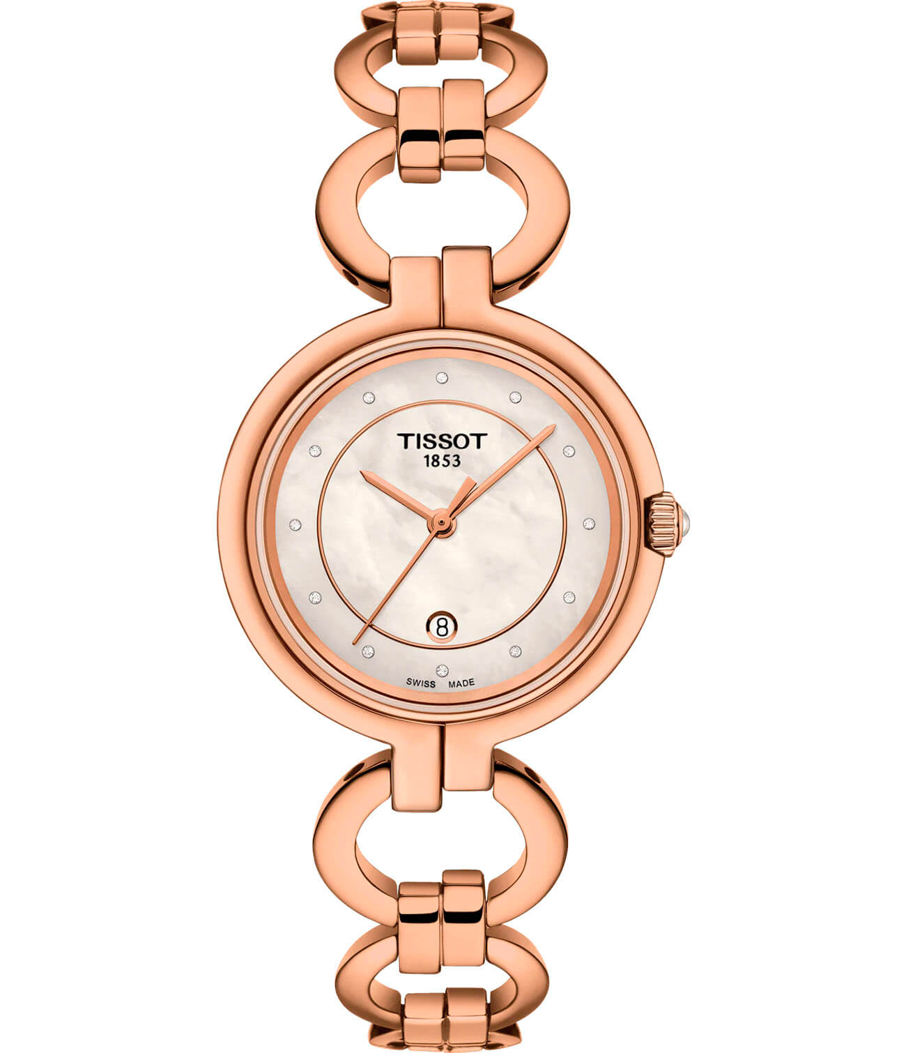 Tissot Tissot Flamingo T094.210.33.116.01 Flamingo T0942103311601 кварцевые женские часы перламутровый циферблат, браслет сталь c pvd покрытием — вид спереди