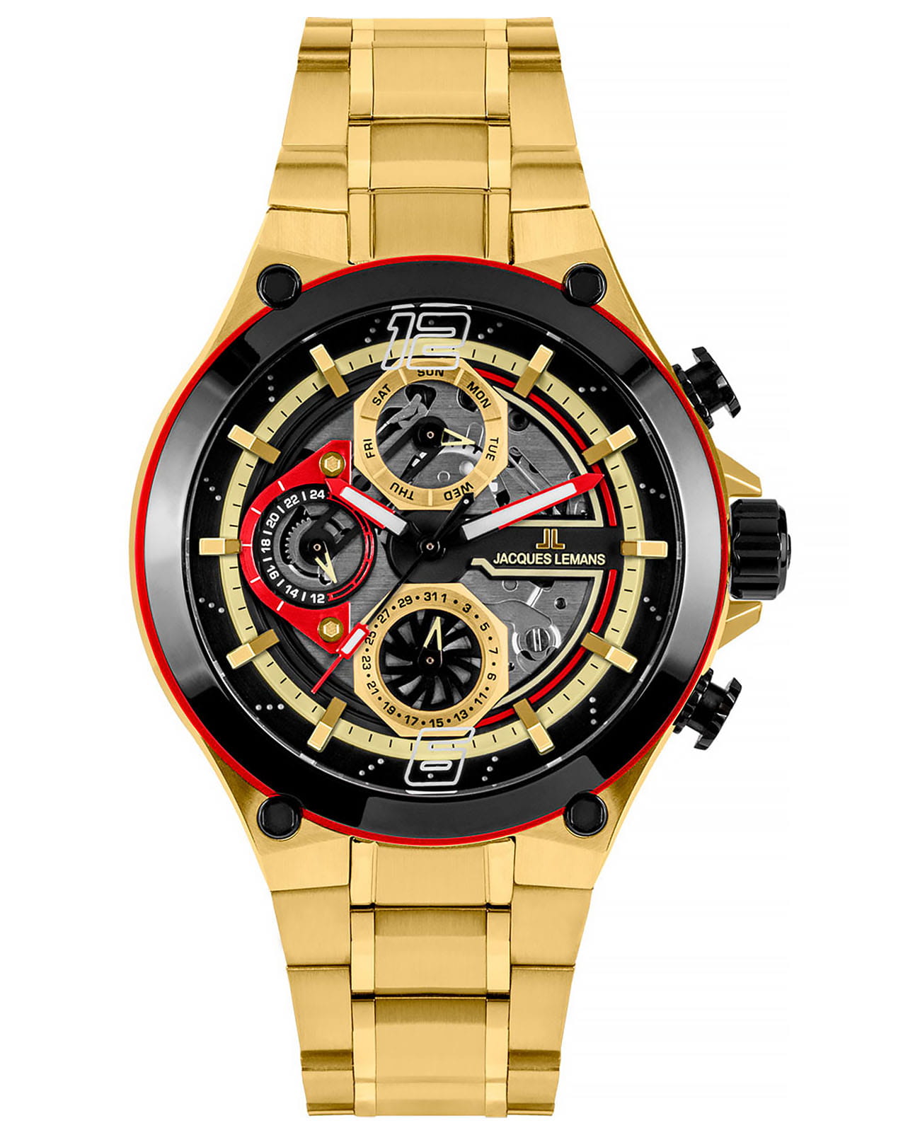 Jacques Lemans Jacques Lemans Sport 1-2150H  1-2150H кварцевые мужские часы  циферблат, браслет нержавеющая сталь с pvd-покрытием — вид спереди
