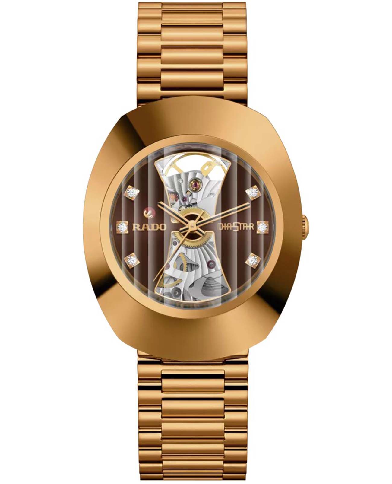 Rado Rado DiaStar The Original Automatic R12065303 Automatic R12065303 механические женские часы коричневый циферблат, браслет сталь c pvd покрытием — вид спереди