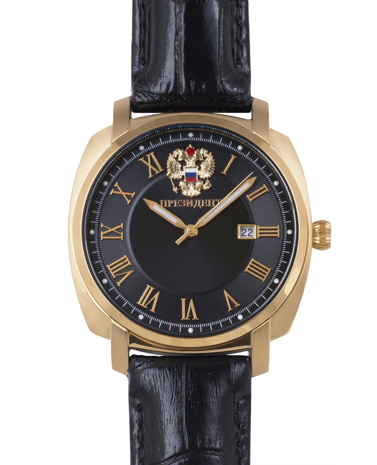 Президент Президент 9116122  9116122 кварцевые мужские часы черный циферблат, браслет кожаный — вид спереди