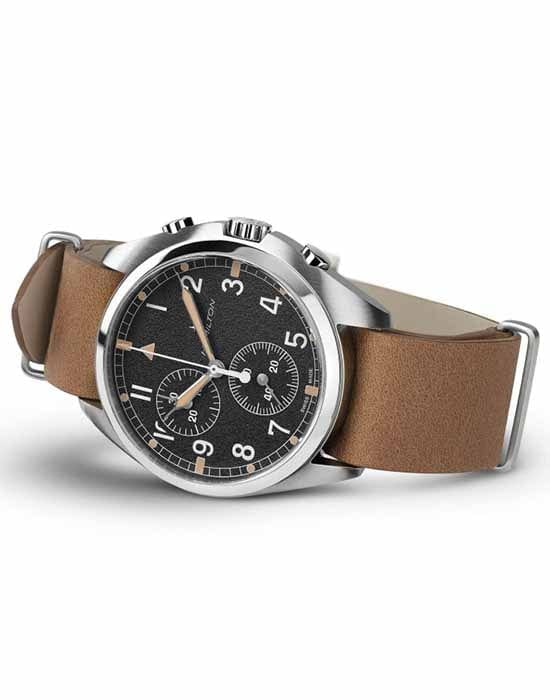 Hamilton Hamilton Khaki Aviation Pilot Pioneer Chrono H76522531, khaki aviation швейцария мужские часы на браслете кожаный боковой вид