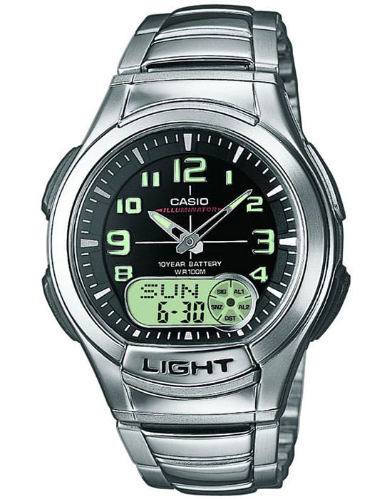 Casio Casio Collection AQ-180WD-1B  AQ-180WD-1B кварцевые мужские часы черный циферблат, браслет нержавеющая сталь — вид спереди