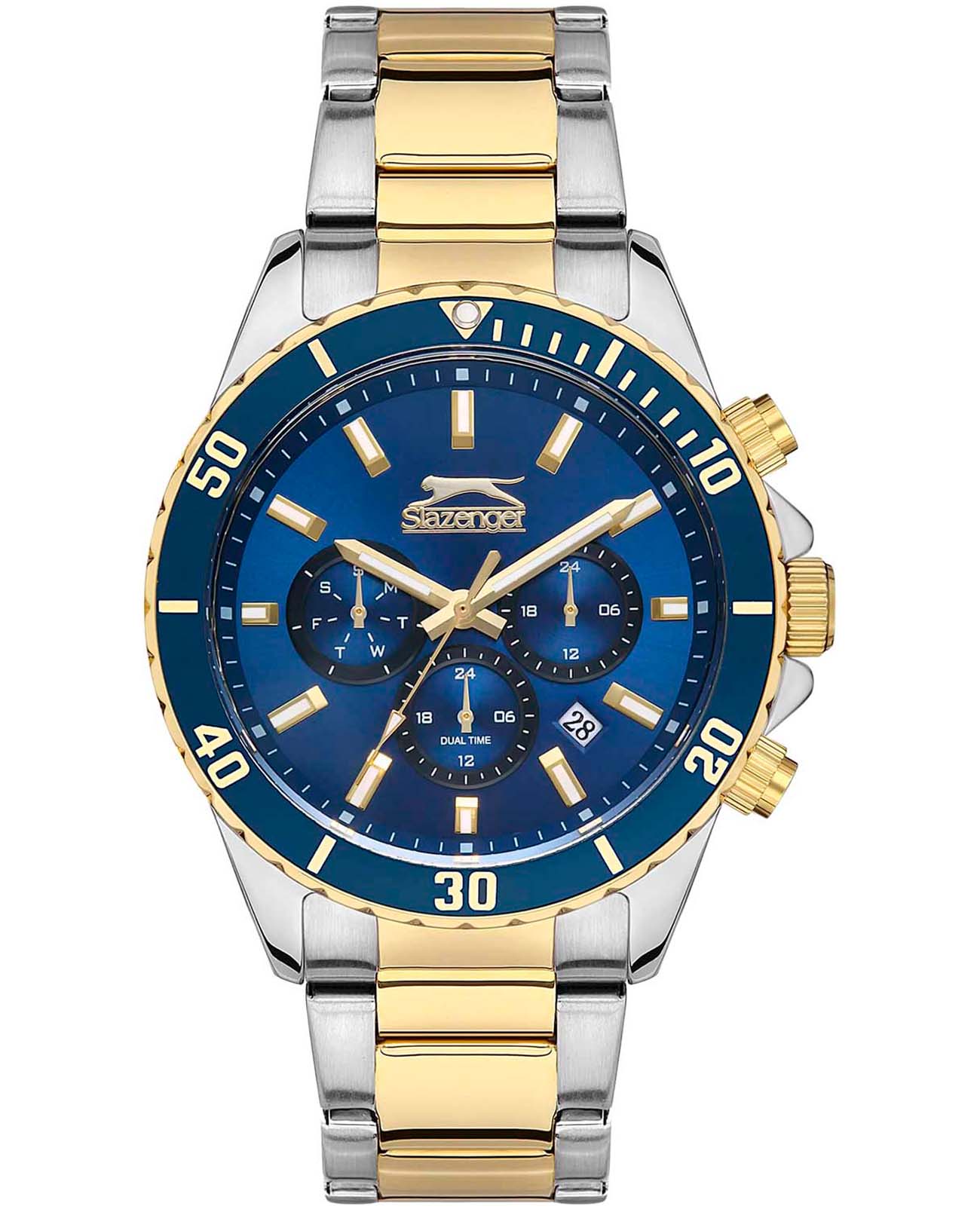 Slazenger Slazenger Multifunction SL.09.2091.2.02  SL.09.2091.2.02 кварцевые мужские часы синий циферблат, браслет суперметалл с ip покрытием — вид спереди