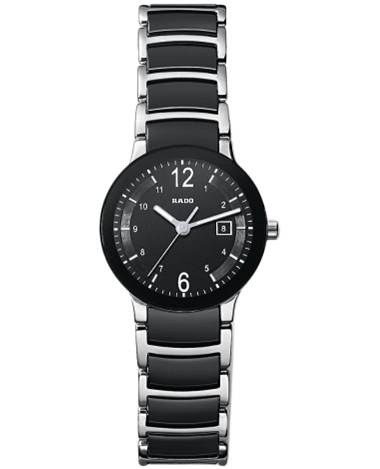 Rado Rado Centrix R30935152  R30935152 кварцевые женские часы черный циферблат, браслет сталь + керамические вставки — вид спереди