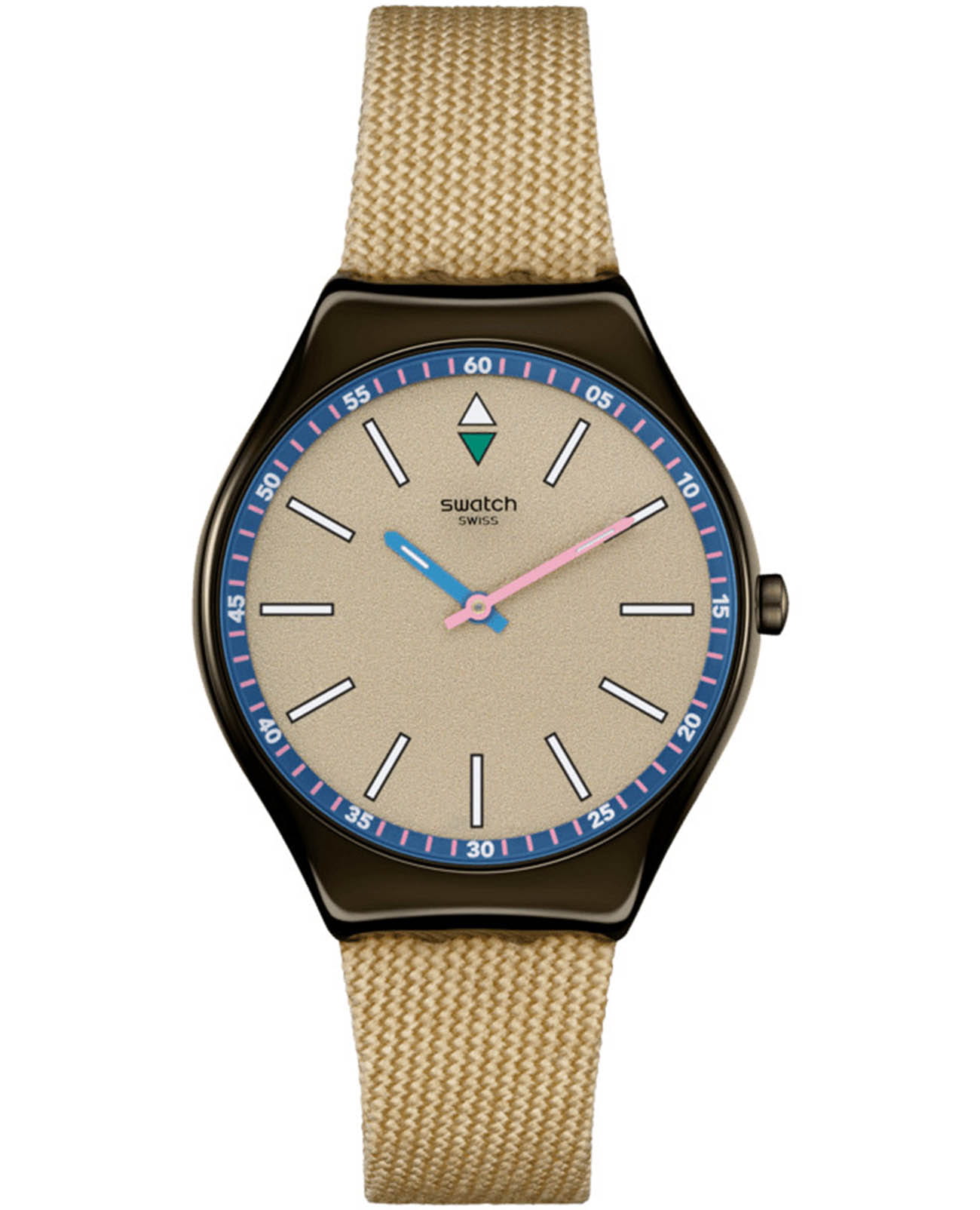 Swatch Swatch Skin Irony SYXM100  SYXM100 кварцевые женские часы бежевый циферблат, браслет тканевый — вид спереди