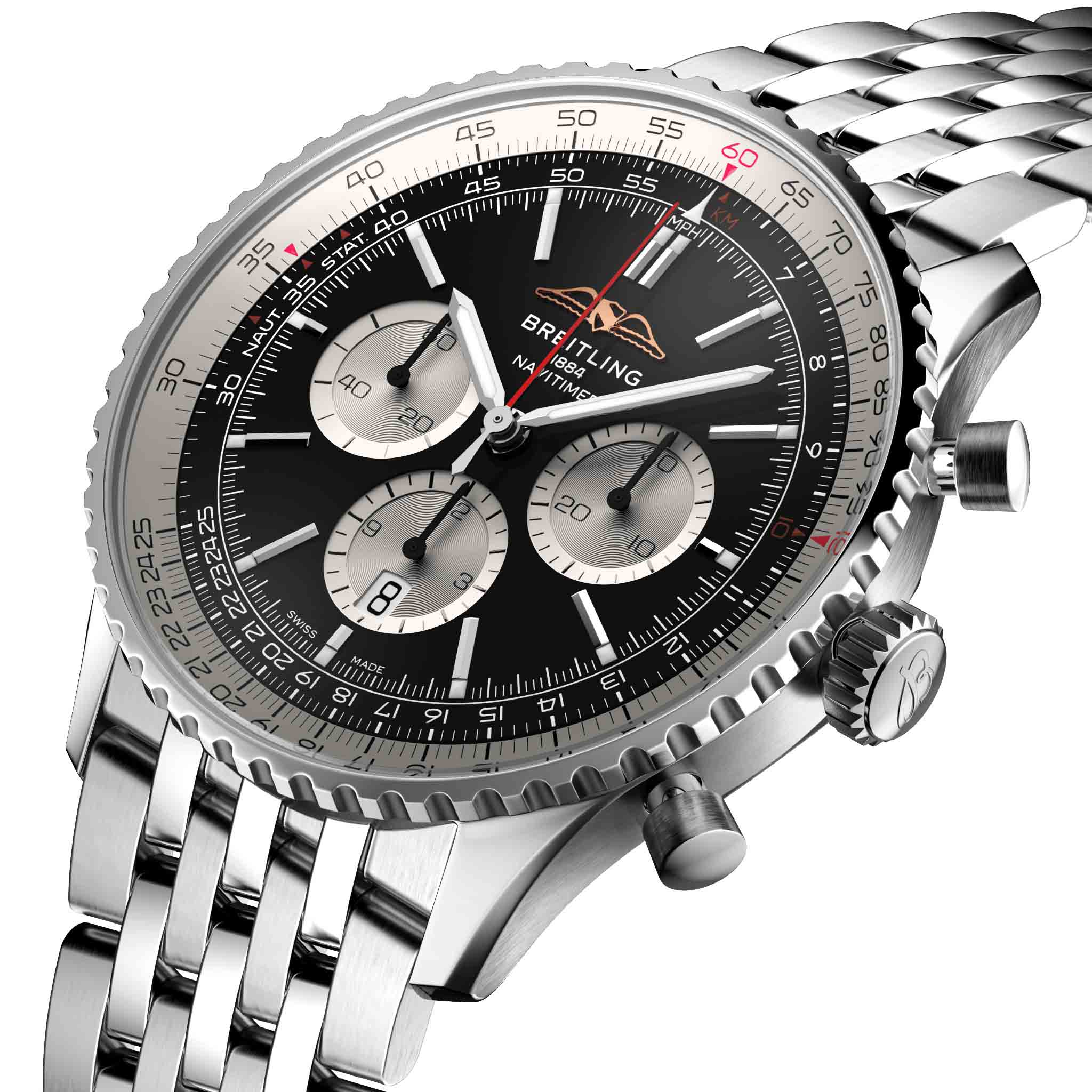 Breitling Breitling Navitimer B01 Chronograph 46 AB0137211B1A1 механические мужские часы часы крупный план черный циферблата