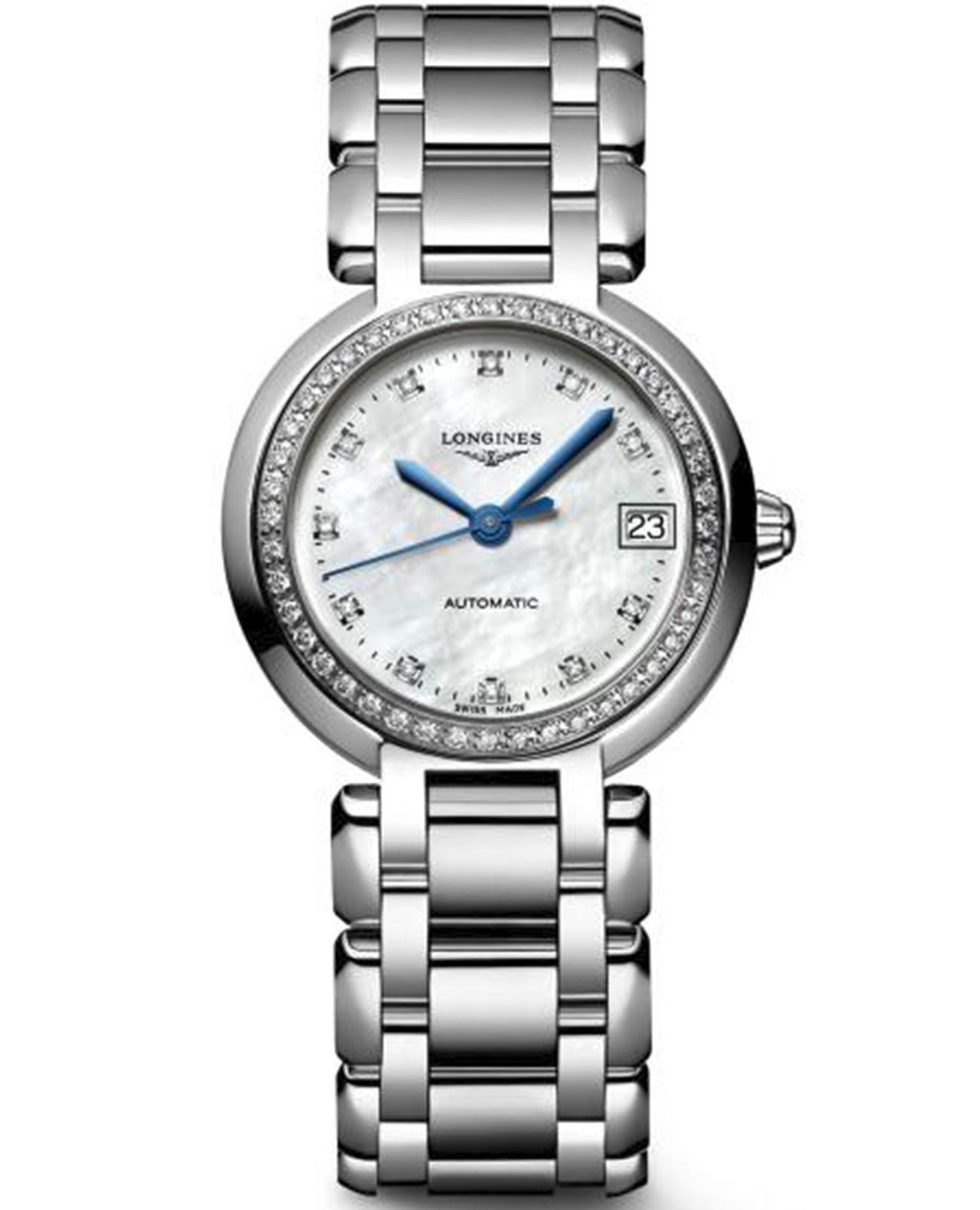 Longines Longines PrimaLuna L8.111.0.87.6  L81110876 механические женские часы перламутровый циферблат, браслет нержавеющая сталь — вид спереди