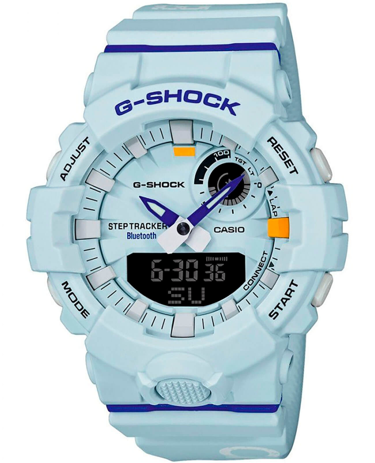 Casio Casio G-Shock GBA-800DG-7A G-SQUAD GBA-800DG-7AER электронные мужские часы голубой циферблат, браслет полимер — вид спереди