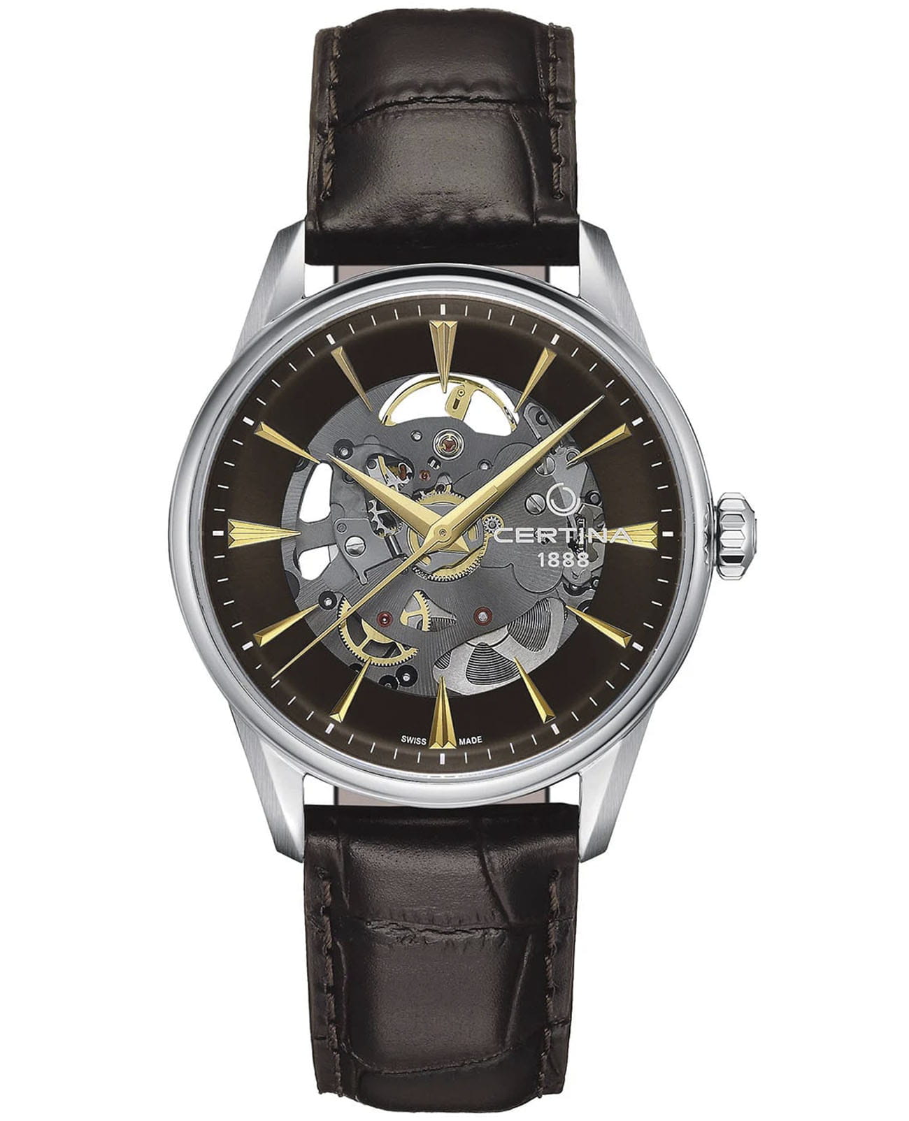 Certina Certina DS-1 Skeleton C029.907.16.081.00 DS 1 C0299071608100 механические мужские часы коричневый циферблат, браслет кожаный — вид спереди