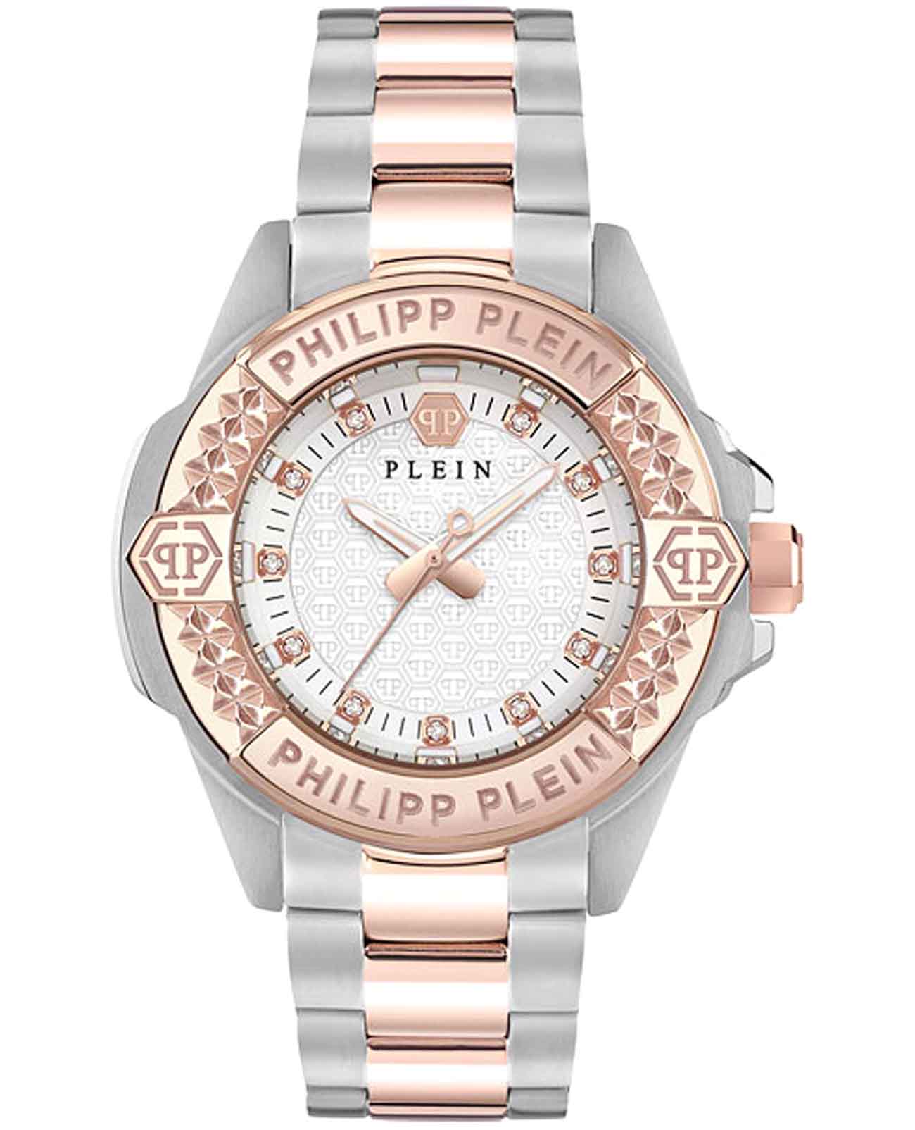 Philipp Plein Philipp Plein Plein Majesty PWOFA0525  PWOFA0525 кварцевые женские часы белый циферблат, браслет нержавеющая сталь с pvd-покрытием — вид спереди