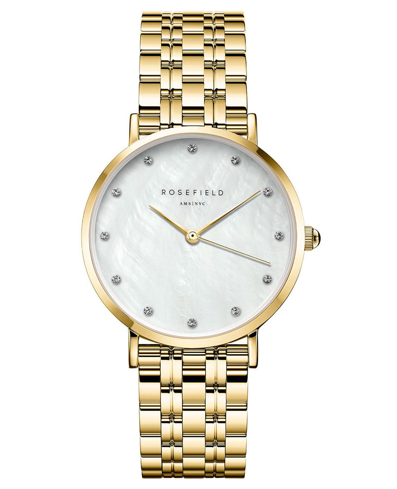 Rosefield Rosefield The Upper East Side UWGSG-U31  UWGSG-U31 кварцевые женские часы перламутровый циферблат, браслет сталь c pvd покрытием — вид спереди