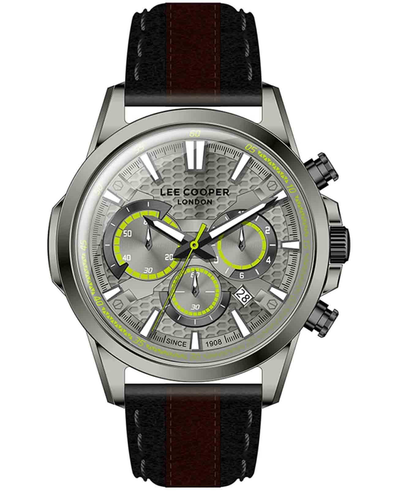 Lee Cooper Lee Cooper LC07493.061  LC07493.061 кварцевые мужские часы серый циферблат, браслет кожаный — вид спереди