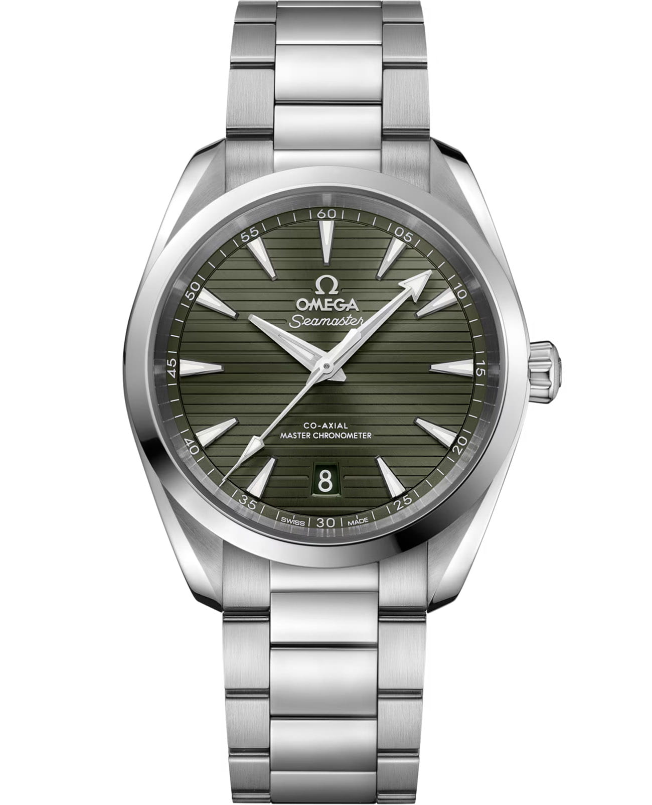Omega Omega Seamaster Aqua Terra 220.10.38.20.10.003 Aqua Terra 22010382010003 механические мужские часы зеленый циферблат, браслет нержавеющая сталь — вид спереди