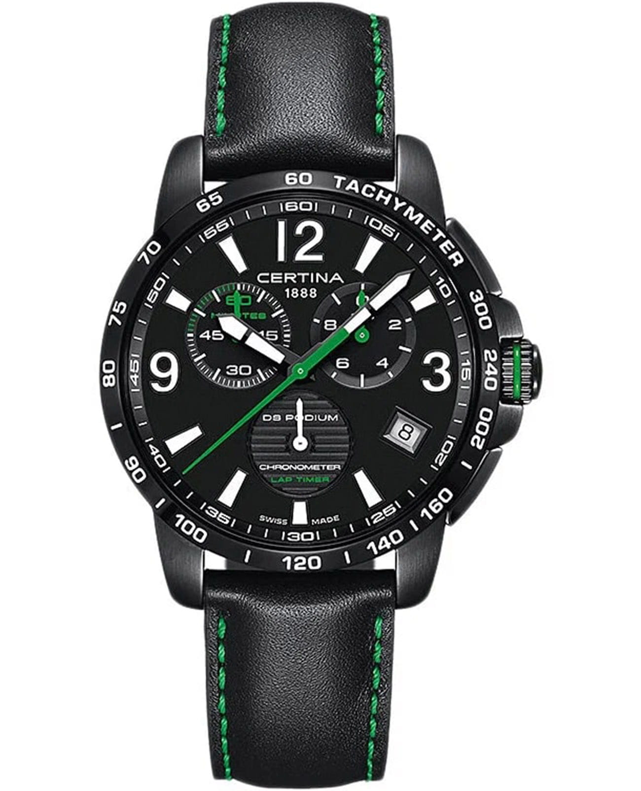Certina Certina DS Podium Chronograph Lap Timer C034.453.36.057.02  C0344533605702 кварцевые мужские часы черный циферблат, браслет кожаный — вид спереди