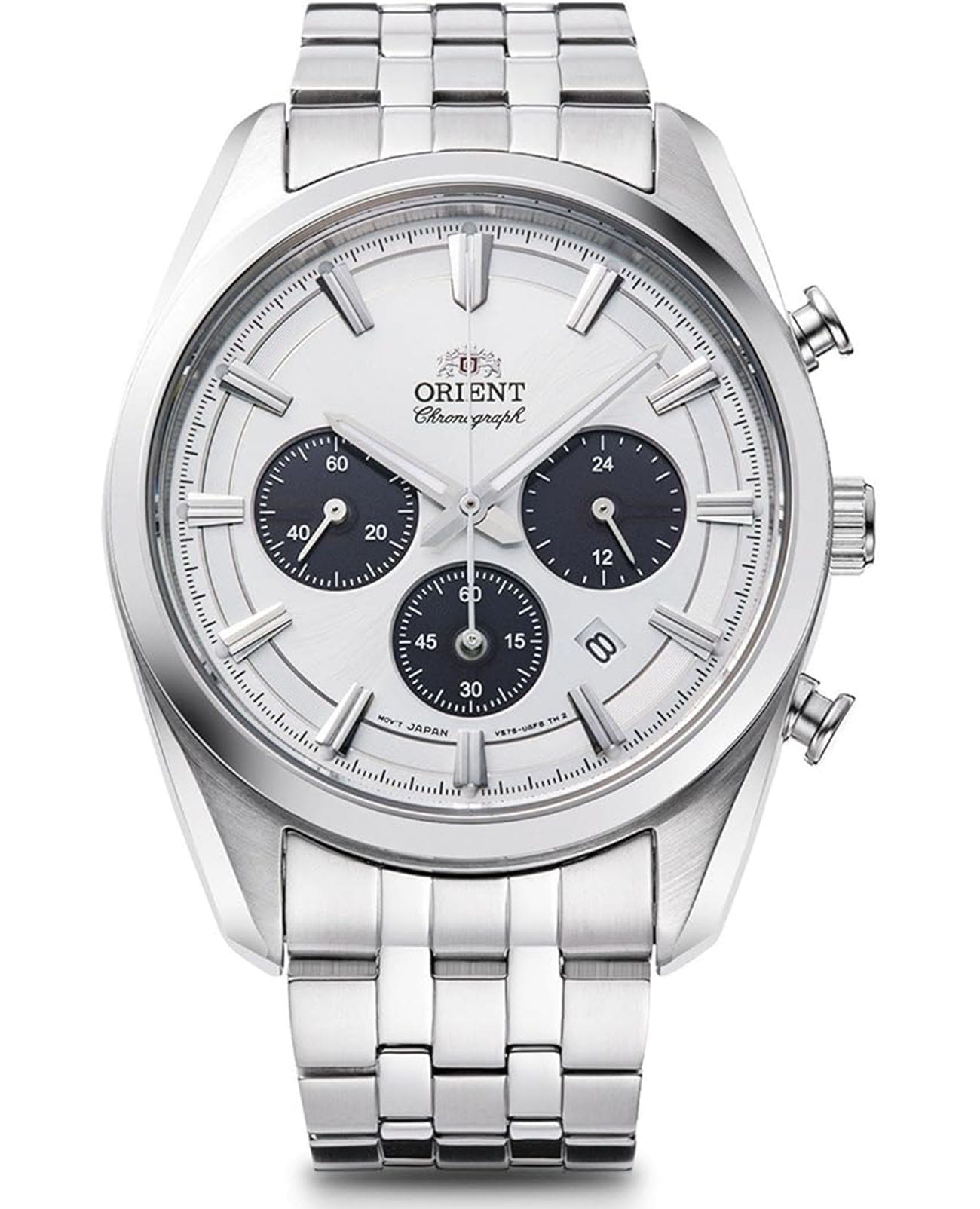 Orient Orient Chronograph RA-TX0305S (RN-TX0305S)  RA-TX0305S кварцевые мужские часы белый циферблат, браслет нержавеющая сталь — вид спереди