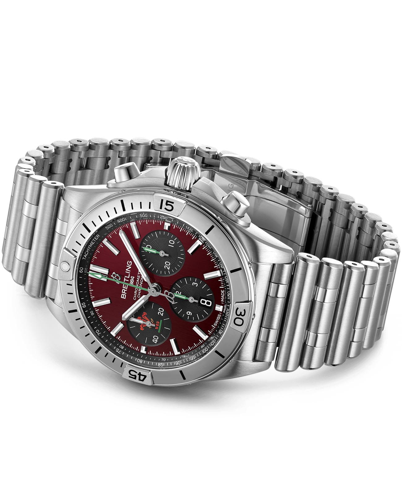 Breitling Breitling Chronomat B01 42 Six Nations Wales AB0134A61K1A1, chronomat швейцария мужские часы на браслете нержавеющая сталь боковой вид