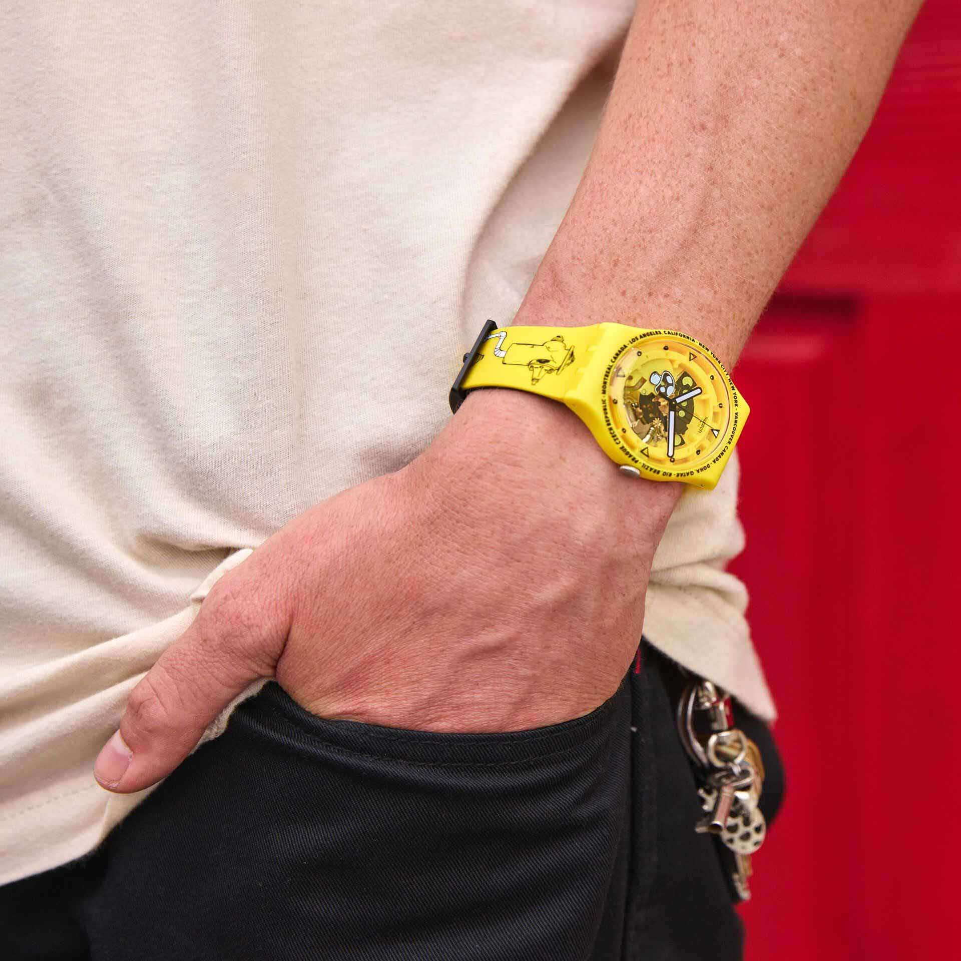 Swatch Swatch New Gent Biosourced SO29J101 кварцевые женские часы часы крупный план прозрачный циферблата