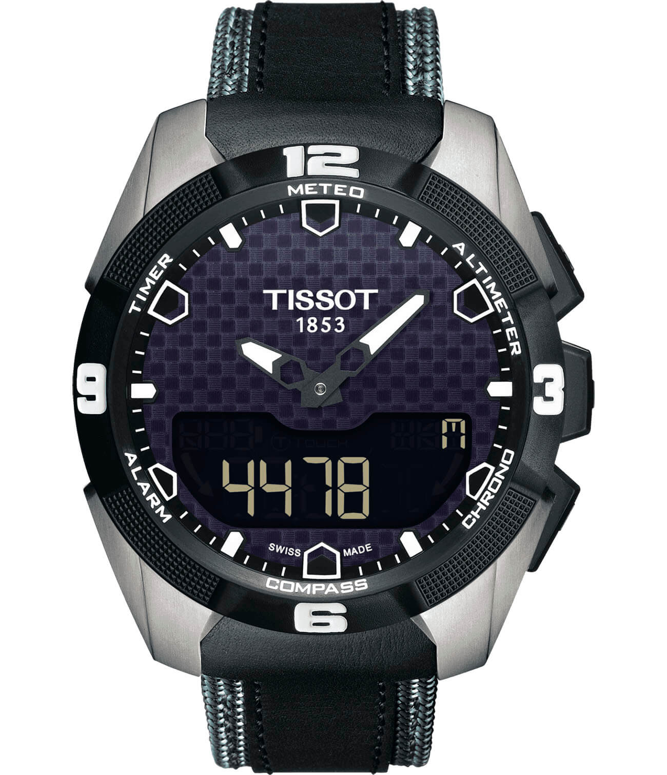 Tissot Tissot T-Touch Expert Solar T091.420.46.051.01 T Touch T0914204605101 кварцевые мужские часы черный циферблат, браслет кожаный — вид спереди