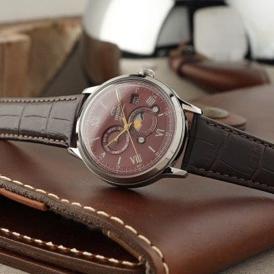 Orient Orient Sun & Moon RA-AK0807R (RN-AK0807R) мужские часы бордовый циферблат на запястье