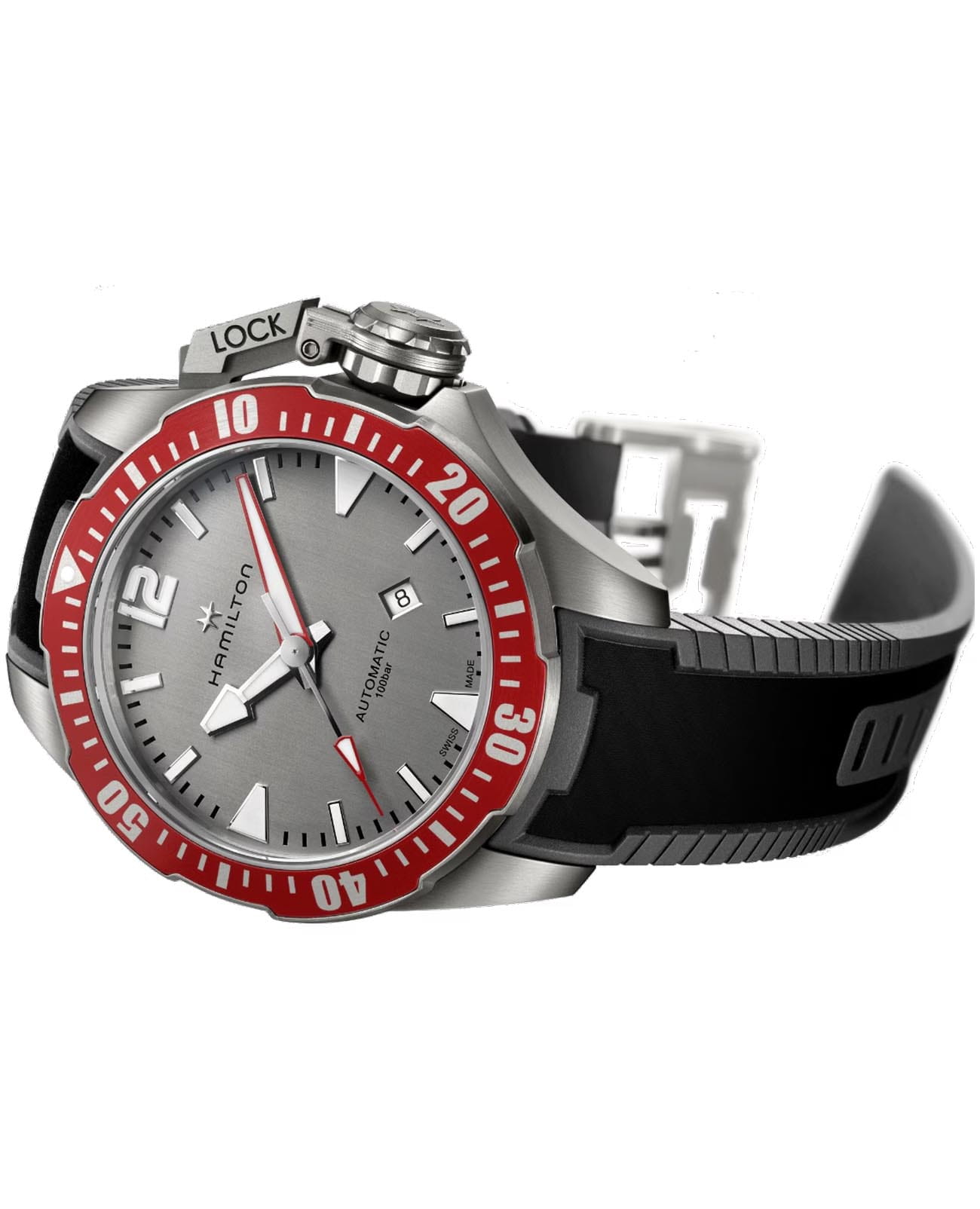 Hamilton Hamilton Khaki Navy Frogman Titanium Auto H77805380, khaki navy швейцария мужские часы на браслете каучук боковой вид